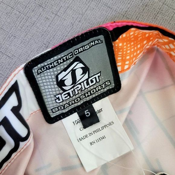 JetPilot Size 5 Bright Neon Color Block Playful Plaid Boardshorts Surf Swim Wake - Picture 5 of 6